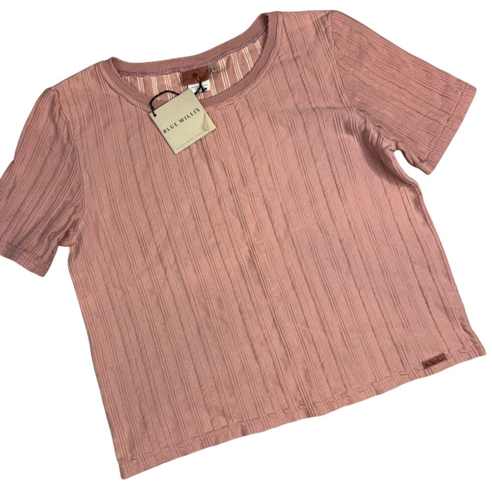Blue Willi's NWT Women's Dusty Rose Short Sleeve Ribbed Top Stretch Size Large